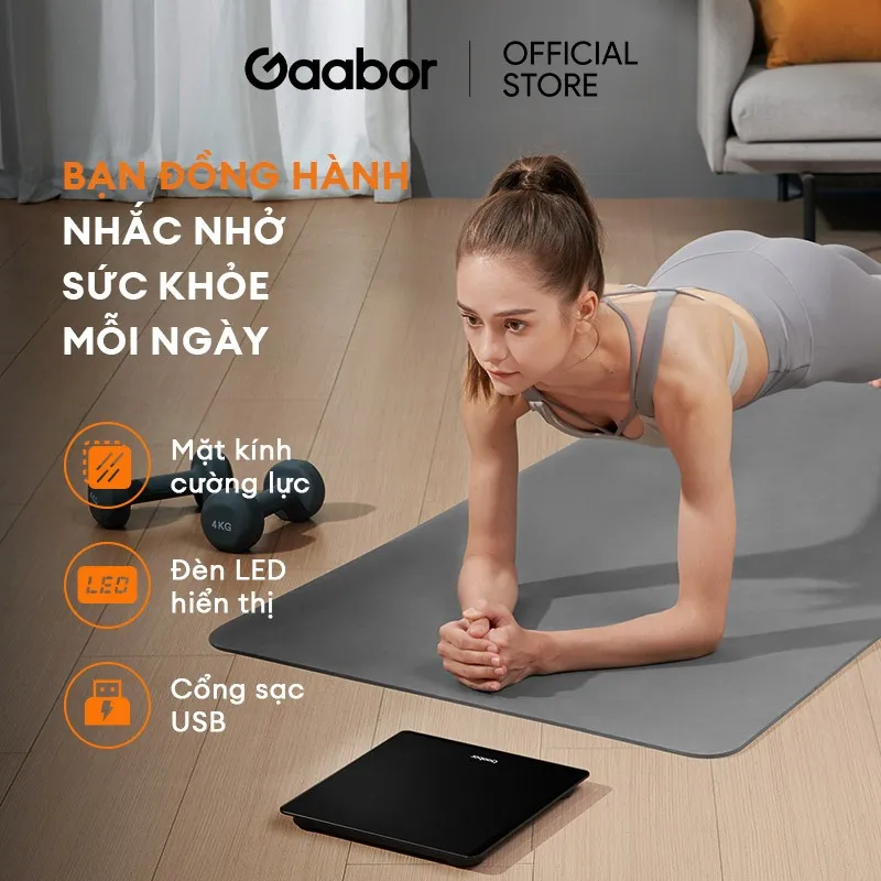 Ảnh Cân sức khỏe điện tử thông minh Gaabor GWS-M01A màn hình LED tặng kèm thước dây và pin sạc USB 2