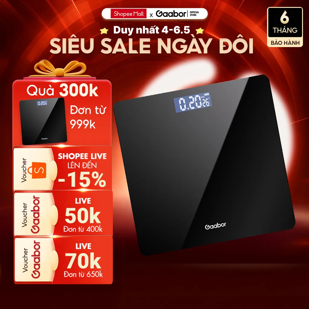 Ảnh Cân sức khỏe điện tử thông minh Gaabor GWS-M01A màn hình LED tặng kèm thước dây và sạc USB 1