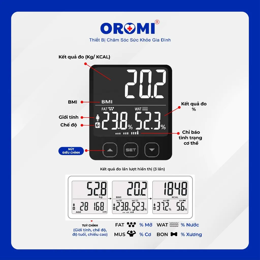 Ảnh Cân sức khỏe điện tử thông minh đo chỉ số cơ thể OROMI EF881 3