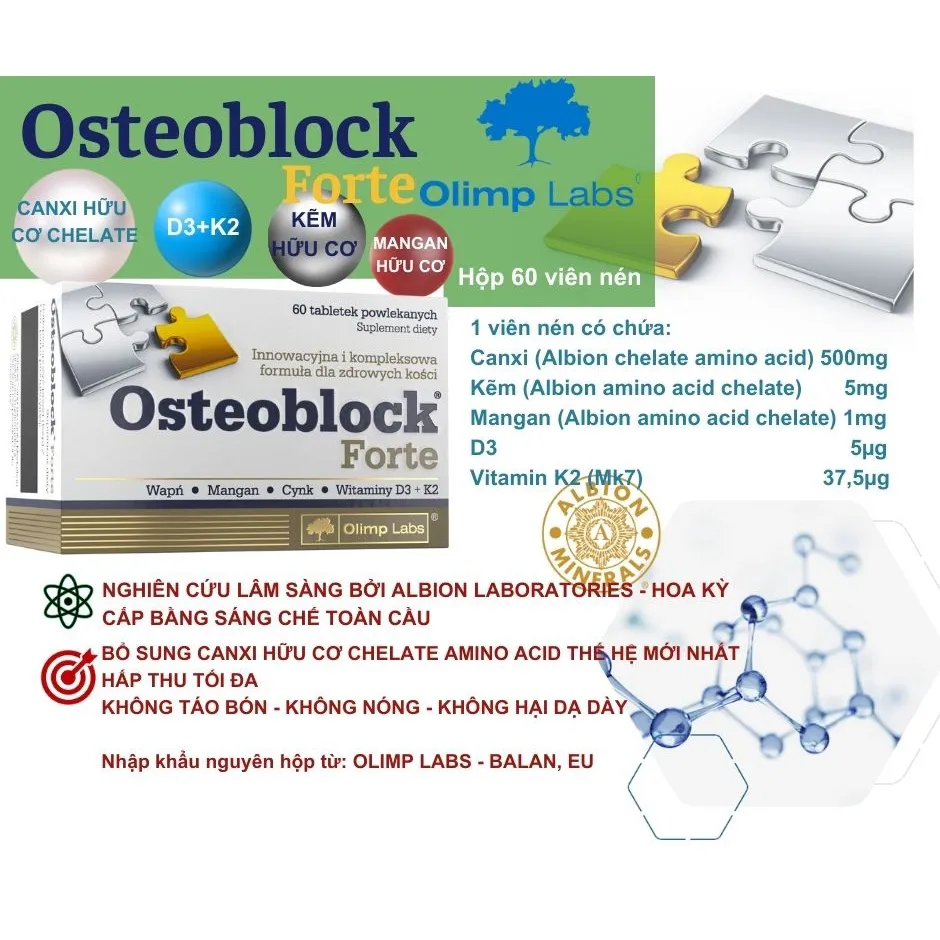 Ảnh Canxi Chela hữu cơ OSTEOBLOCK Forte - OLIMP LABS xuất sứ Ba Lan hộp 60 viên nén POLIPHARM 1