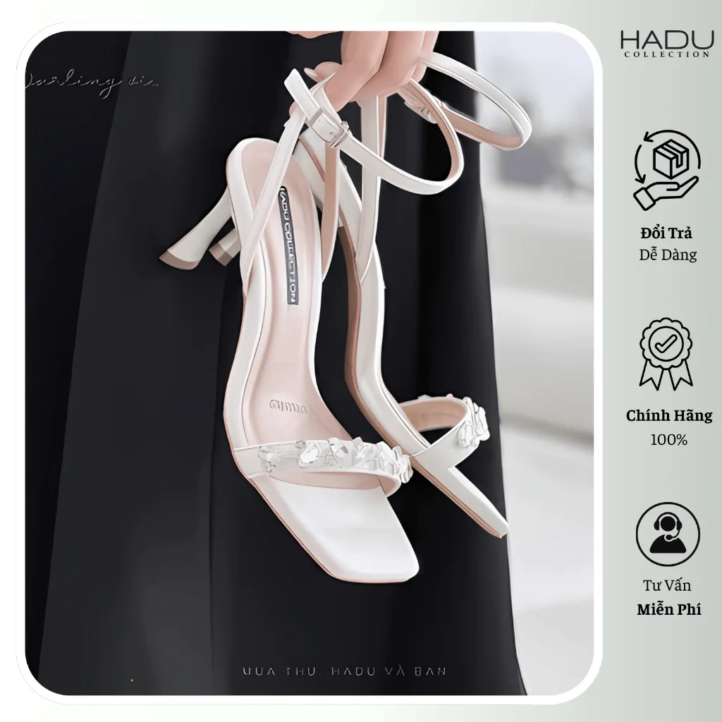 Ảnh Cao Gót 7P Quai Ngang Đính Đá HADU M7129 Sang Trọng Cao Cấp BH 12T 4