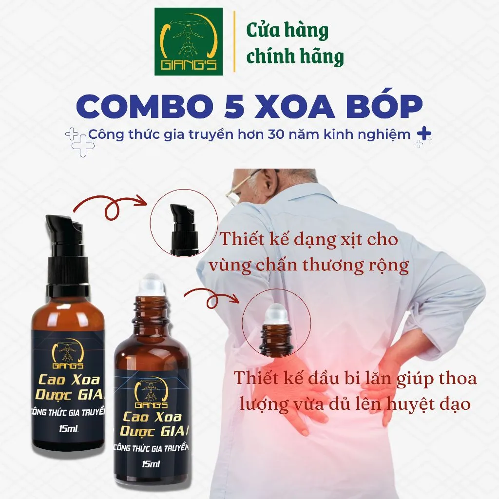 Ảnh Cao Xoa Bóp GIANG'S - Set quà gồm 5 chai 15ml - Quà tặng sức khỏe massage toàn thân 3
