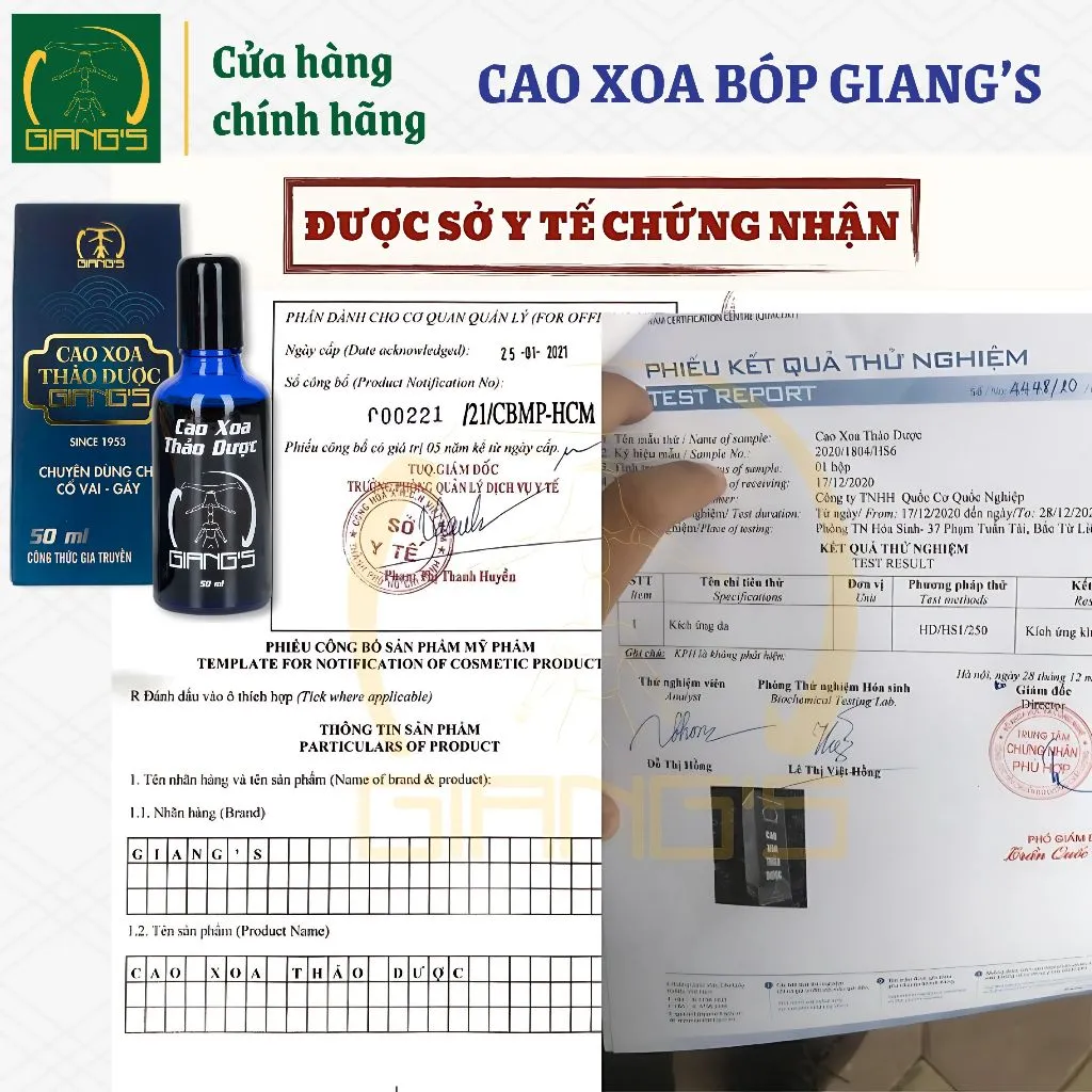 Ảnh Cao Xoa Bóp Thảo Dược GIANG'S ( Xanh 50ml ) - Hỗ trợ chuyên cho vùng đau nhức mỏi cổ vai gáy 2