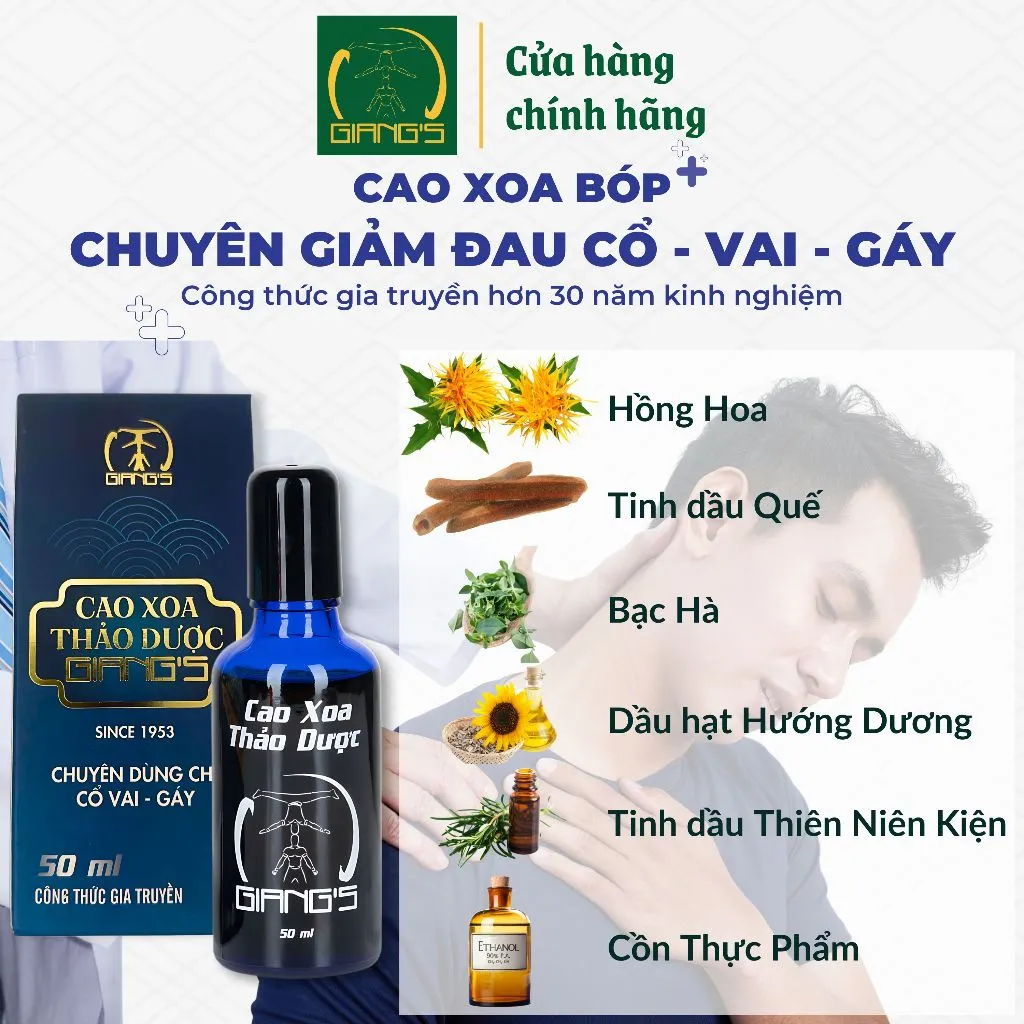 Ảnh Cao Xoa Bóp Thảo Dược GIANG'S ( Xanh 50ml ) - Hỗ trợ chuyên cho vùng đau nhức mỏi cổ vai gáy 4