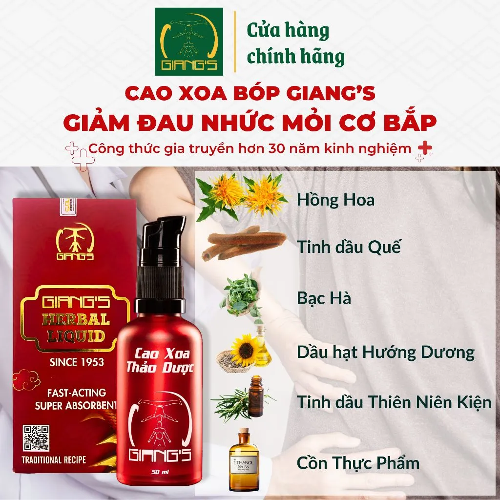 Ảnh Cao Xoa Bóp Thảo Dược GIANG'S ( Đỏ 50ml ) - Hỗ trợ cải thiện các vấn đề về cơ xương khớp 3