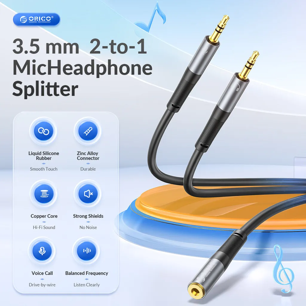 Ảnh Cáp Âm Thanh ORICO 3.5 Mm 2 TRONG 1 Nam Đến 2 Cổng Nữ Aux Adapter Cáp Mic Âm Thanh Y Bộ Chia Cáp Âm Thanh Nối Dài Bộ Chia 1