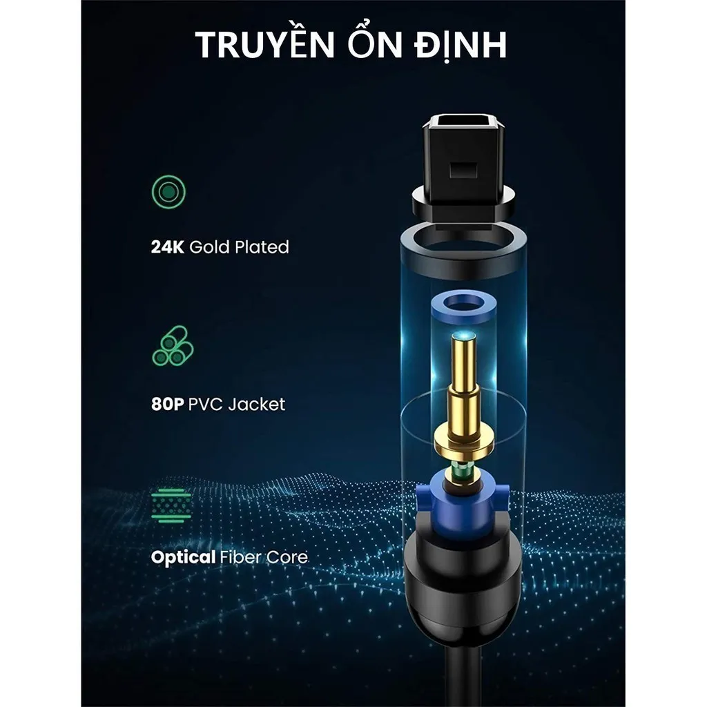 Ảnh Cáp audio quang Toslink Optical UGREEN 70890 | Hỗ trợ âm thanh 5.1/ 7.1 | Đầu cáp mạ vàng | BH 18 Tháng 1 Đổi 1 | 3