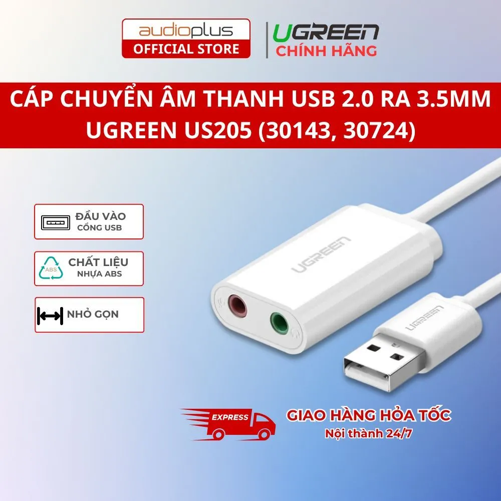 Ảnh Cáp chuyển âm thanh (Soundcard) USB 2.0 ra 3.5mm UGREEN US205 (30143, 30724) - Bảo hành 18 tháng 1