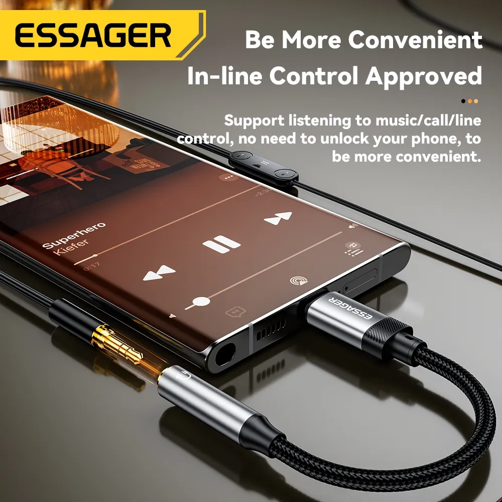 Ảnh Cáp chuyển đổi âm thanh Essager 3.5mm USB C / L sang 3.5 Jack cắm tai nghe Bộ chuyển đổi AUX 2