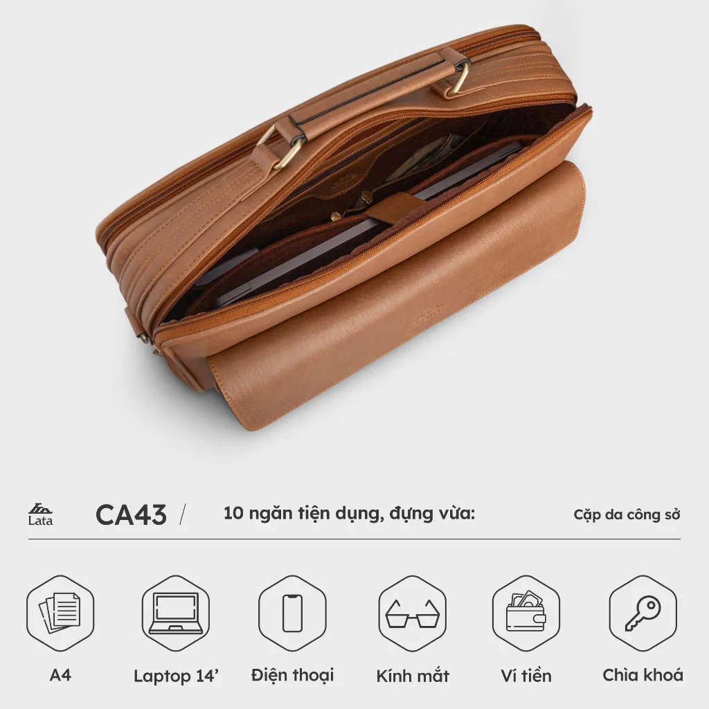 Ảnh Cặp Công Sở Lata (Thời trang nam basic đựng vừa laptop 14 inch - Cặp da CA43) 4