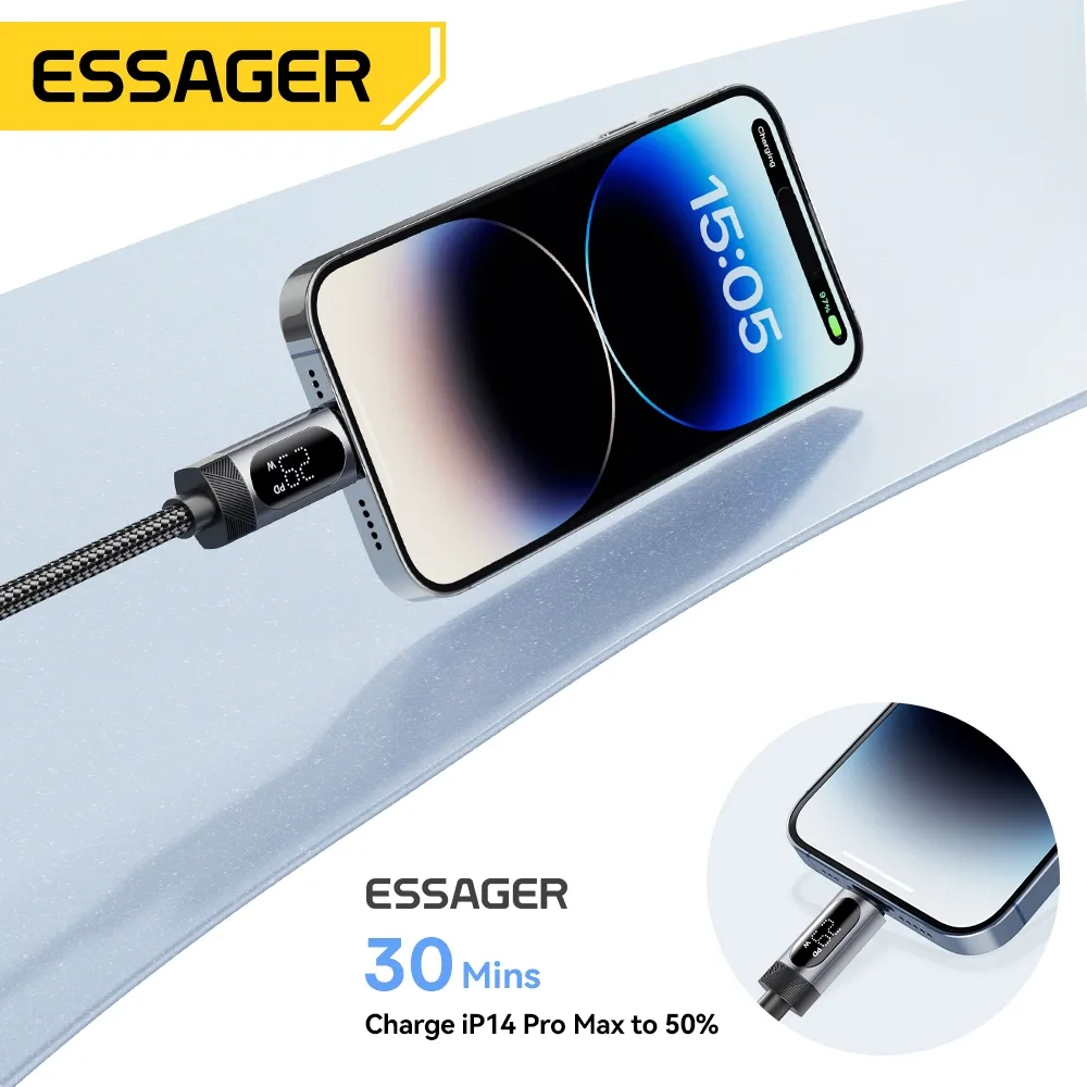 Ảnh Cáp dữ liệu sạc nhanh Essager USB-C sang L 29W Công suất hiển thị kỹ thuật số 2