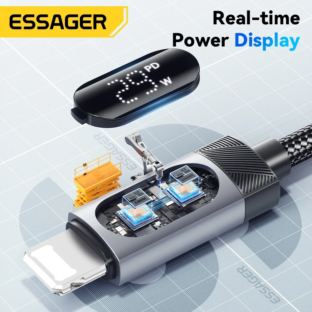 Ảnh Cáp dữ liệu sạc nhanh Essager USB-C sang L 29W Công suất hiển thị kỹ thuật số 3
