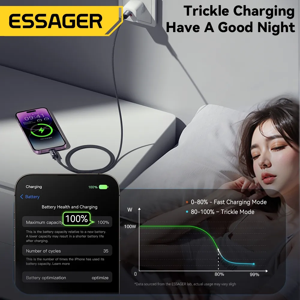 Ảnh Cáp dữ liệu sạc nhanh Essager USB-C sang L 29W Công suất hiển thị kỹ thuật số 4