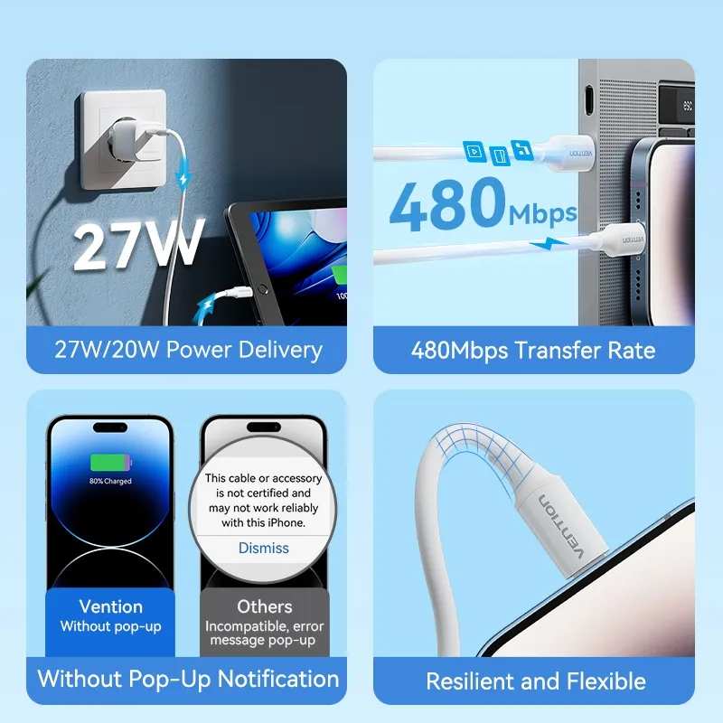 Ảnh Cáp Lightning Vention PD 27W Type-C sang Lightning USB C đồng bộ dữ liệu thích hợp cho Iphone14/xe hơi 2