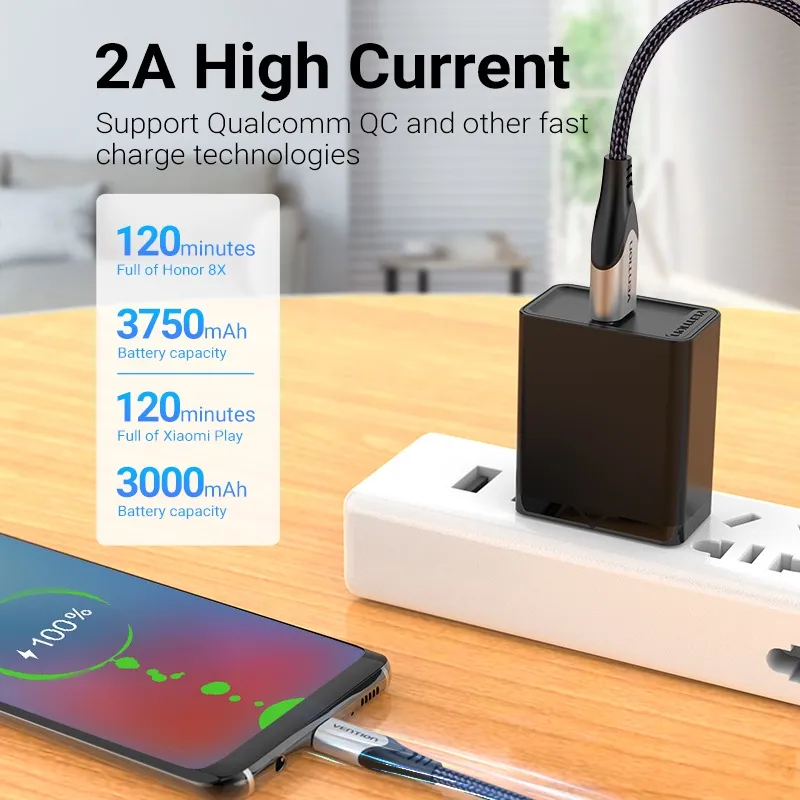 Ảnh Cáp Micro USB Sạc nhanh Vention 3A Dây ruyền dữ liệu bện nylon dành cho Android 2