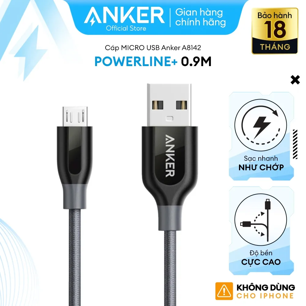 Ảnh Cáp sạc ANKER PowerLine+ Micro USB dài 0.9m - A8142 1