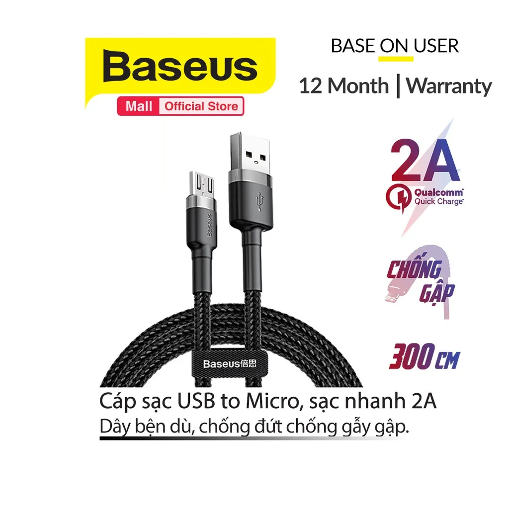 Ảnh Cáp Sạc Baseus Cafule Micro USB dành cho Smartphone Android Samsung 1m/2m/3m ( 2.4A/1.5A/2A ) 1
