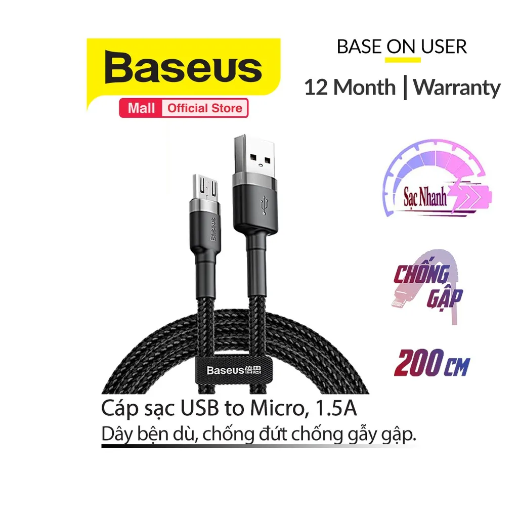 Ảnh Cáp Sạc Baseus Cafule Micro USB dành cho Smartphone Android Samsung 1m/2m/3m ( 2.4A/1.5A/2A ) 2