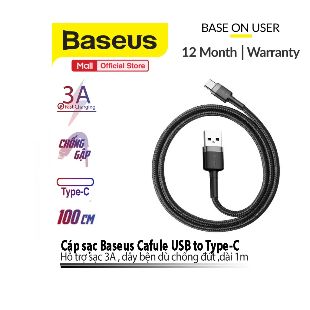 Ảnh Cáp sạc Baseus Cafule USB to TypeC hỗ trợ truyền dữ liệu cho Android/15/15 ProMax/15 Pro/16pro/16promax (0.5m/1m/2m/3m) 1