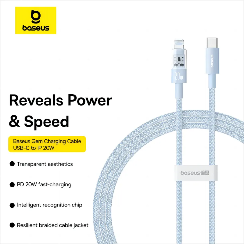 Ảnh Cáp sạc Baseus Gem USB-C sang PD 20W Chip nhận dạng thông minh thẩm mỹ trong suốt sạc nhanh 1