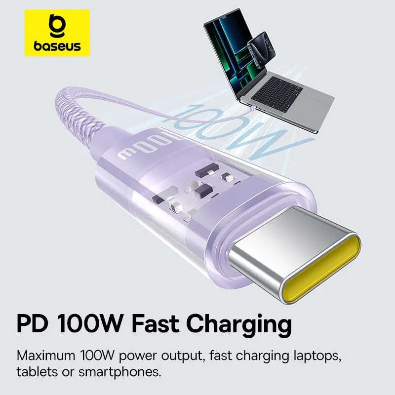 Ảnh Cáp sạc Baseus Gem USB-C sang USB-C PD 100W Cáp dữ liệu sạc nhanh Thiết kế trong suốt 4