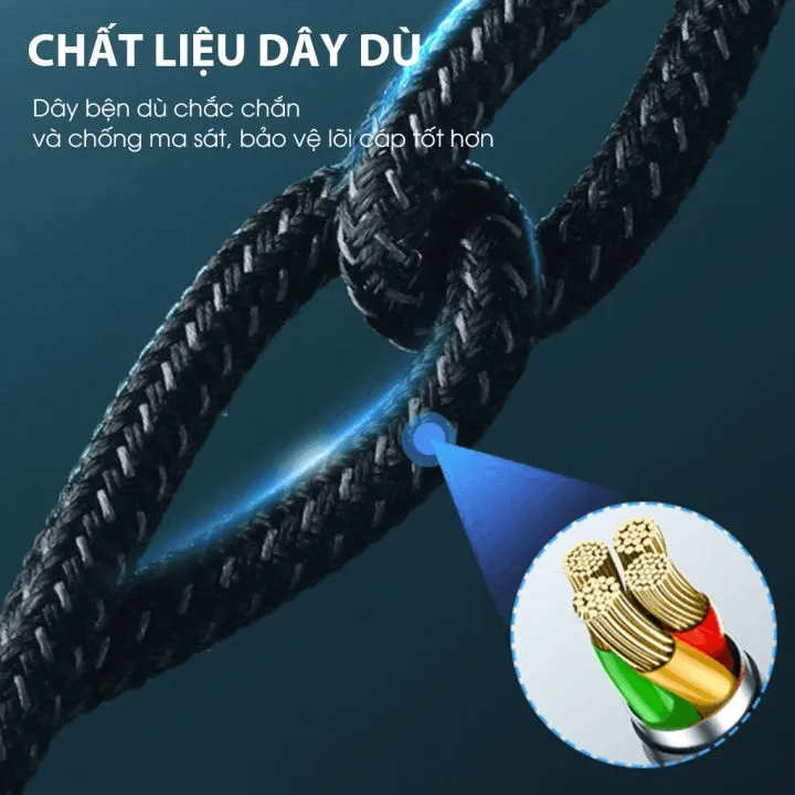 Ảnh Cáp Sạc Nhanh Đa Năng 3 Trong 1 ROBOT RYT120 Chất Liệu Dây Bện Dù Chiều Dài 1.2m Hàng Chính Hãng 2