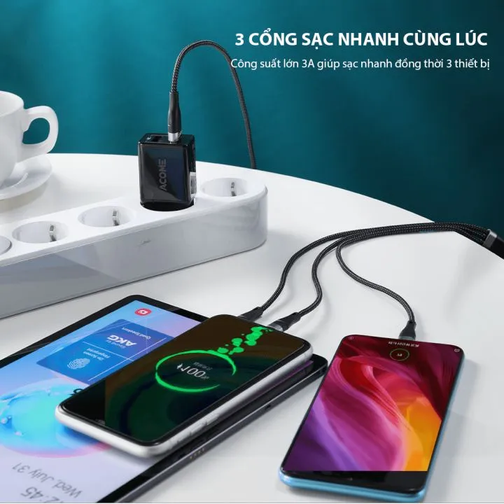 Ảnh Cáp Sạc Nhanh Đa Năng 3 Trong 1 ROBOT RYT120 Chất Liệu Dây Bện Dù Chiều Dài 1.2m Hàng Chính Hãng 3