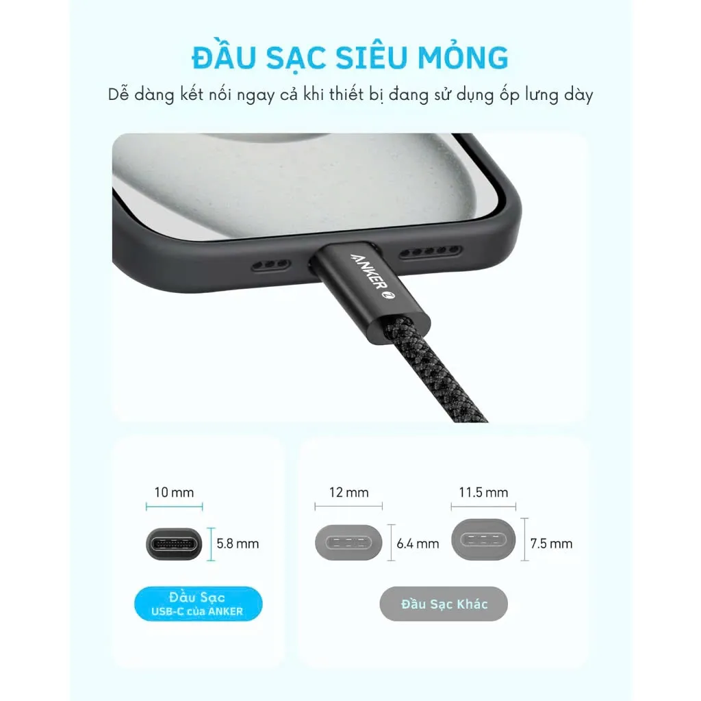 Ảnh Cáp sạc nhanh Anker Zolo USB-C to USB-C công suất 240W 1M, Chất liệu nylon - A8060 3