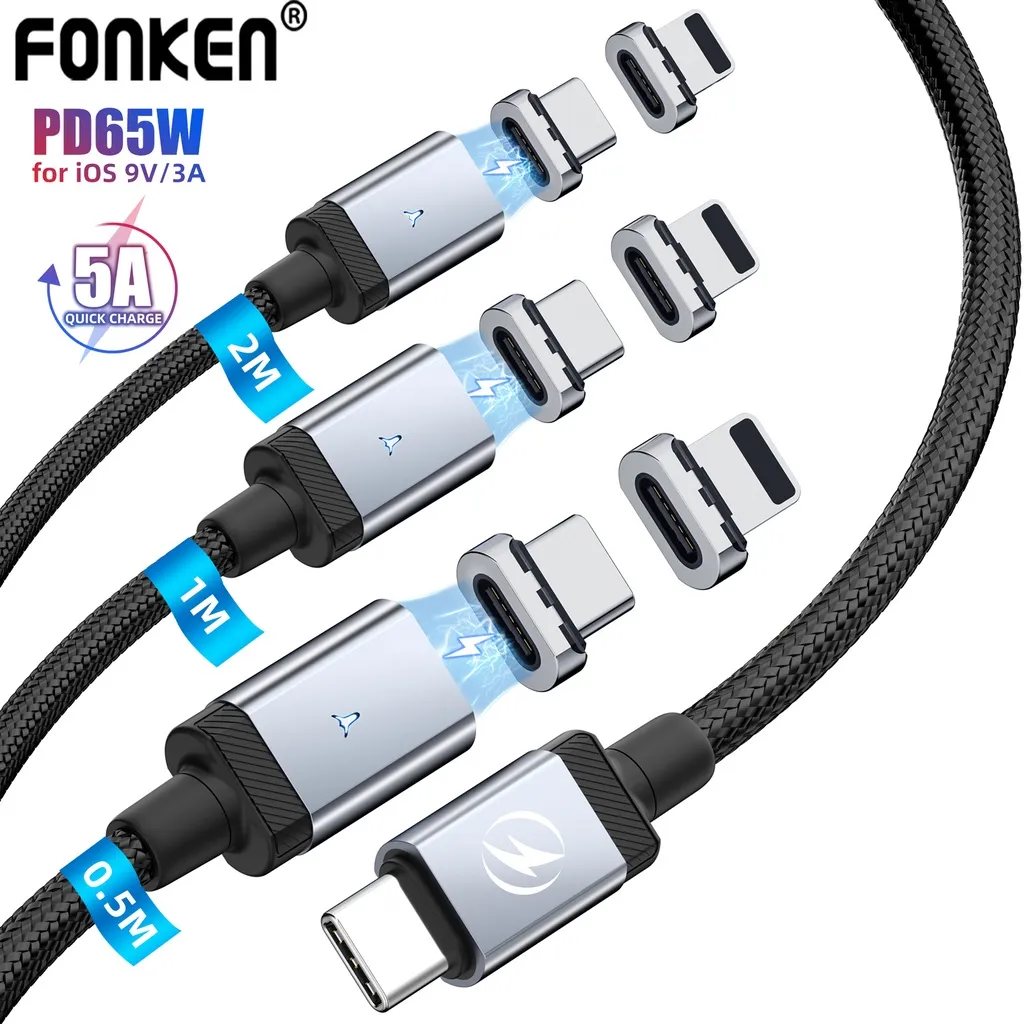 Ảnh Cáp sạc nhanh FONKEN USB C từ tính PD65W sang type C 27W IOS thích hợp cho iP Samsung 3