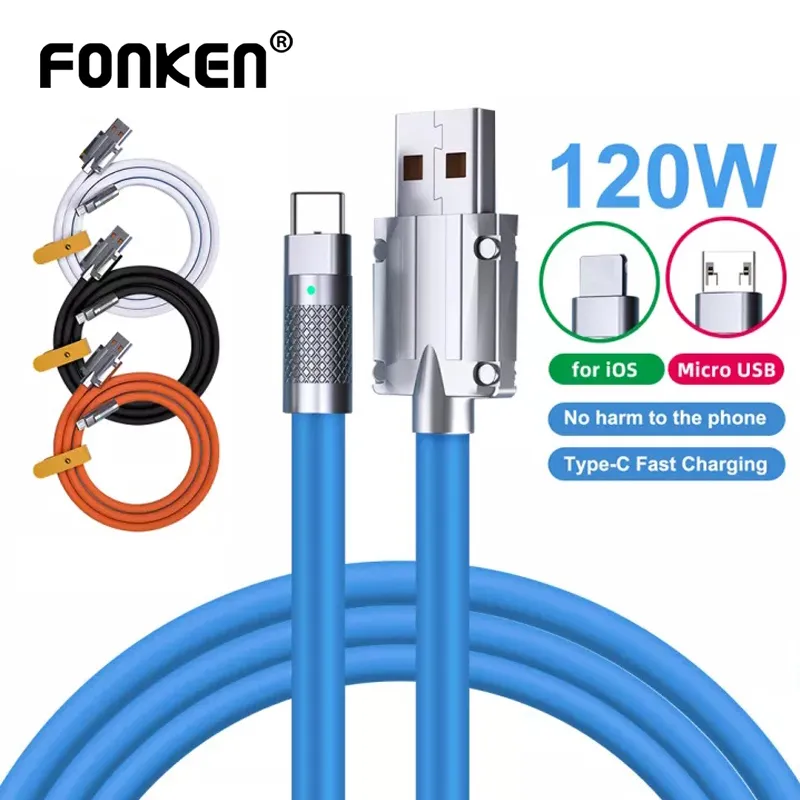 Ảnh Cáp sạc nhanh FONKEN USB type C 120W 6A cho Xiaomi Huawei Samsung 2