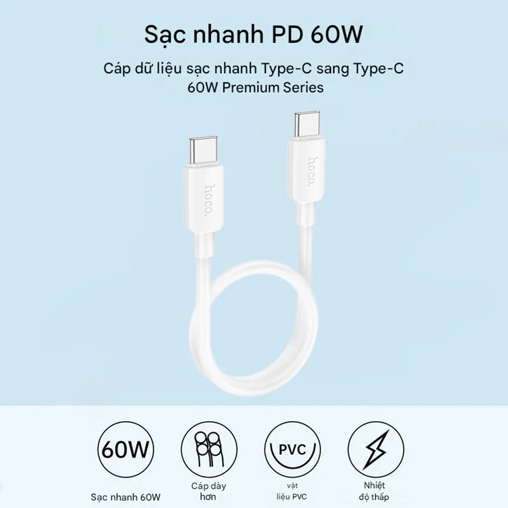 Ảnh Cáp Sạc Nhanh PD 60W CHÍNH HÃNG Hoco Siêu Ngắn 25CM Cho Pin Dự Phòng - Kết Nối Hai Đầu Type C 3