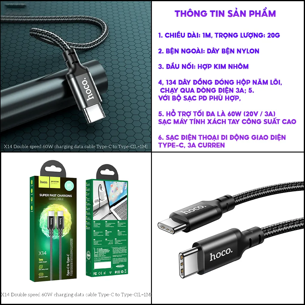 Ảnh Cáp Sạc Nhanh PD 60W Hoco Type-C, Tốc Độ Truyền Tải Dữ Liệu Nhanh X2 Lần Cho IP15,16, Ss,Xiaomi,Oppo 2
