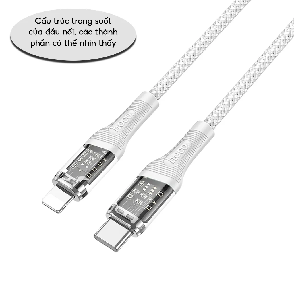 Ảnh Cáp Sạc Nhanh PD20W Hoco Đầu Cắm Trong Suốt, Truyền Tải Dữ Liệu Dùng Cho IP 7-14 -plus-pro-promax 3