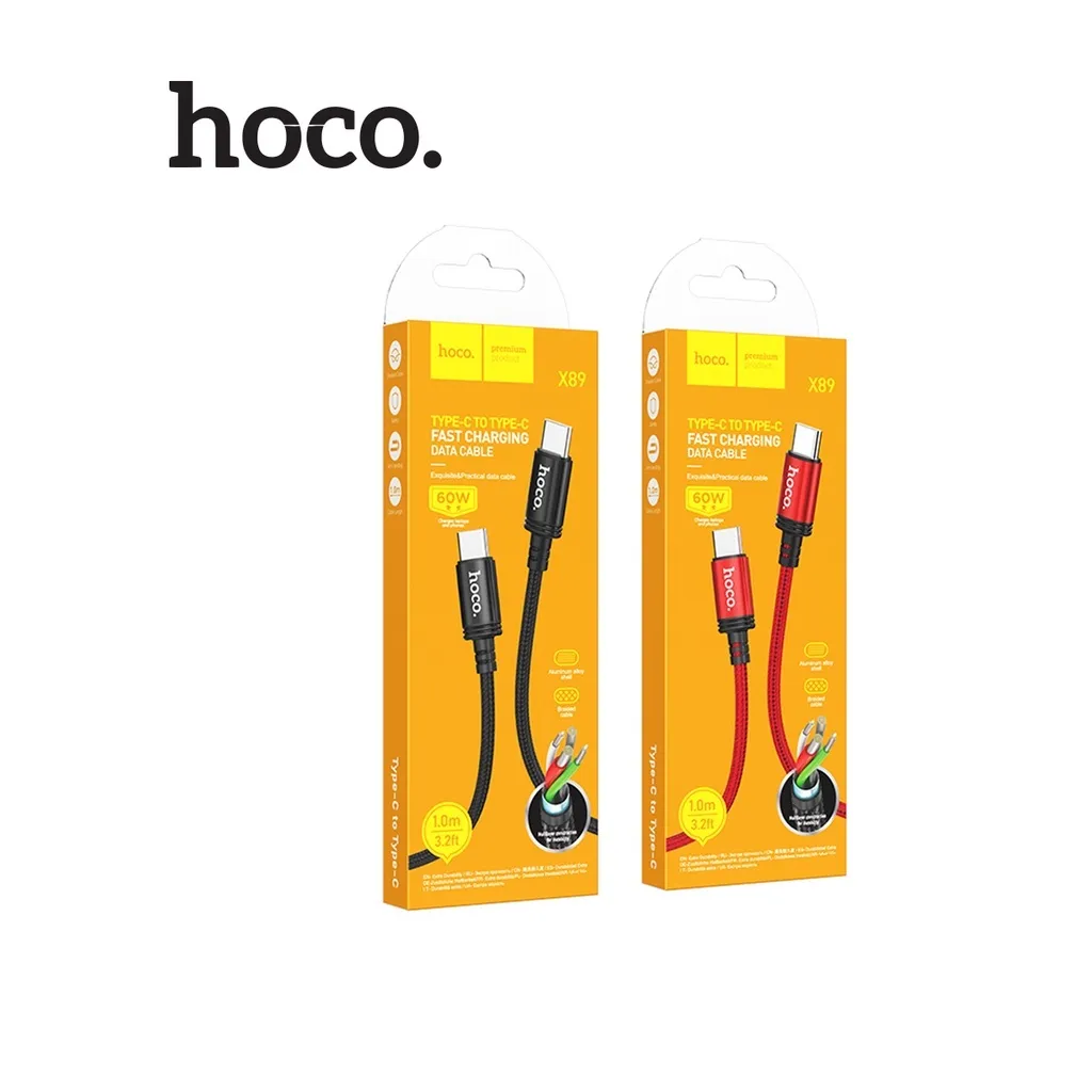 Ảnh Cáp sạc nhanh PD60W TypeC to TypeC Hoco X89 hỗ trợ truyền dữ liệu, dây bọc dù chống đứt, gãy gập. dài 1M 3