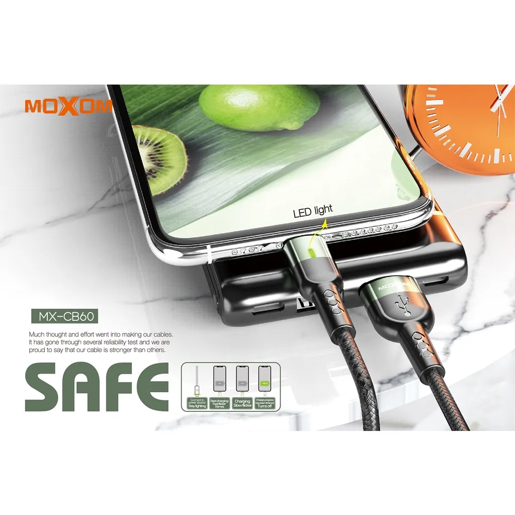 Ảnh Cáp sạc nhanh QC 3.0 tự ngắt Type-C/Micro MOXOM CB60 2.4A bện nylon cao cấp dài 1m 2