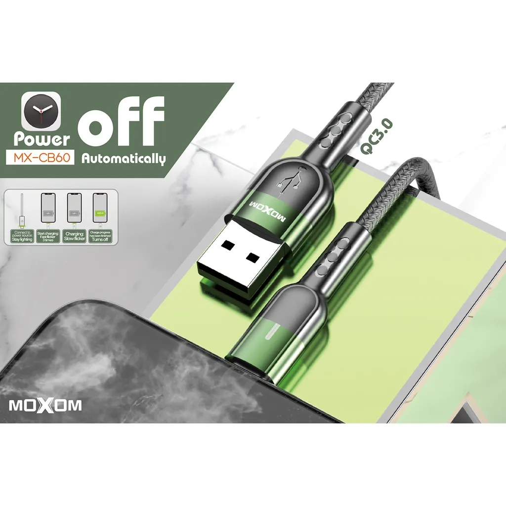 Ảnh Cáp sạc nhanh QC 3.0 tự ngắt Type-C/Micro MOXOM CB60 2.4A bện nylon cao cấp dài 1m 3