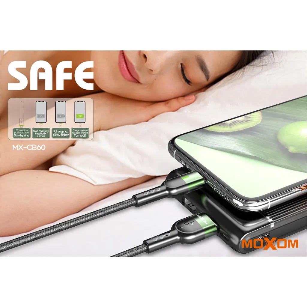 Ảnh Cáp sạc nhanh QC 3.0 tự ngắt Type-C/Micro MOXOM CB60 2.4A bện nylon cao cấp dài 1m 4