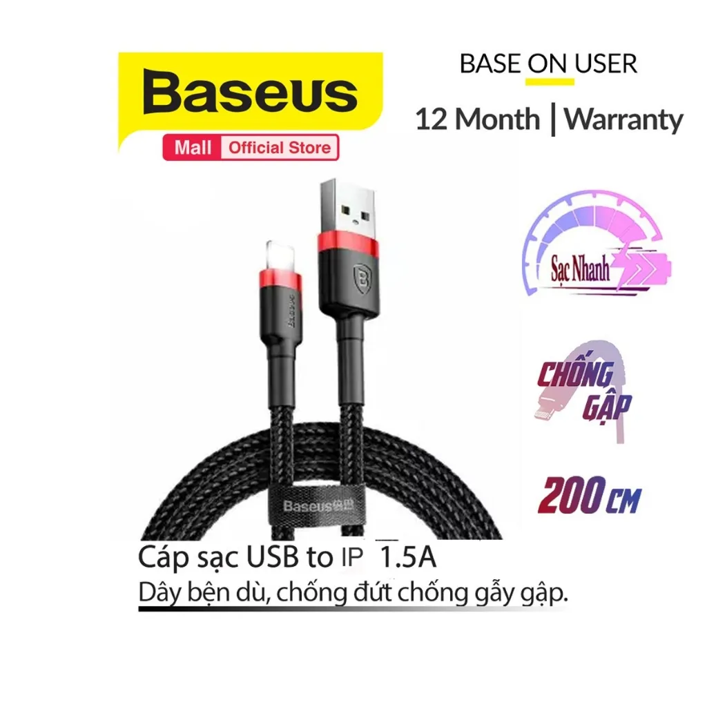 Ảnh Cáp sạc nhanh, siêu bền Baseus Cafule USB dùng cho 6/7/8/10/11/12/13/14Pro Max dài 1m/2m/3m 1