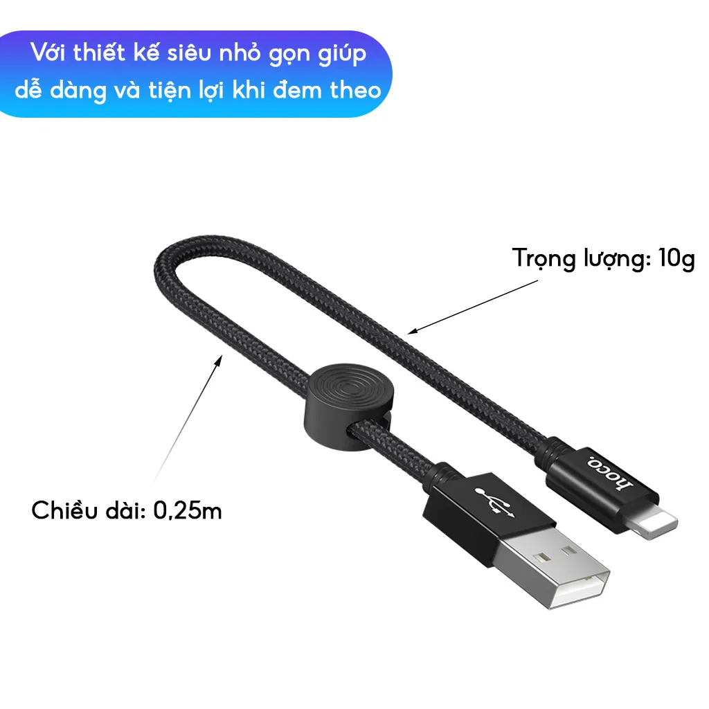 Ảnh Cáp Sạc Nhanh Siêu Ngắn 25cm CHÍNH HÃNG Hoco Chuẩn USB to L Gọn Gàng Dùng Cho Sạc Dự Phòng 2