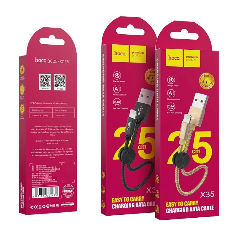Ảnh Cáp Sạc Nhanh Siêu Ngắn 25cm Hoco Chuẩn USB to L, Micro ,Type-C, Gọn Gàng Dùng Cho Sạc Dự Phòng 1