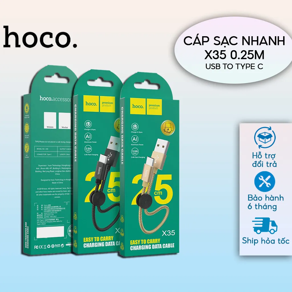 Ảnh Cáp Sạc Nhanh Siêu Ngắn 25cm CHÍNH HÃNG Hoco Chuẩn USB to TYPE C Gọn Gàng Dùng Cho Sạc Dự Phòng 1