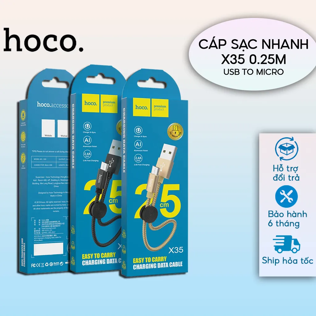 Ảnh Cáp Sạc Nhanh Siêu Ngắn 25cm CHÍNH HÃNG Hoco Chuẩn USB to MICRO Gọn Gàng Dùng Cho Sạc Dự Phòng 1