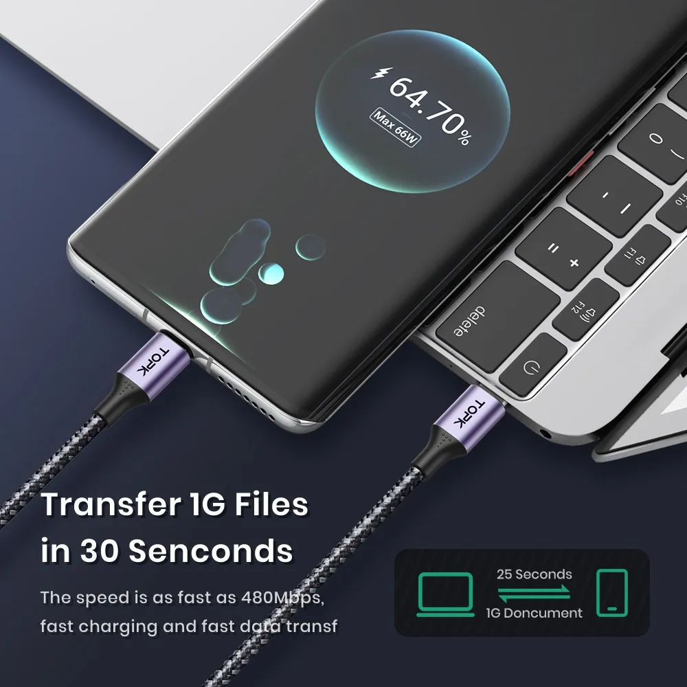 Ảnh Cáp sạc nhanh TOPK AC10 PD 60W 100W PD Type C sang Type C 480Mbps cho Samsung Huawei 2