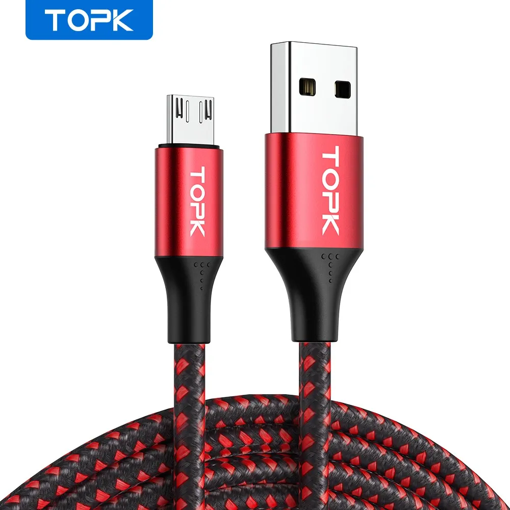 Ảnh Cáp sạc nhanh TOPK AN10 QC3.0 dây nylon bện vỏ kim loại đầu cắm Micro USB chất lượng cao 1