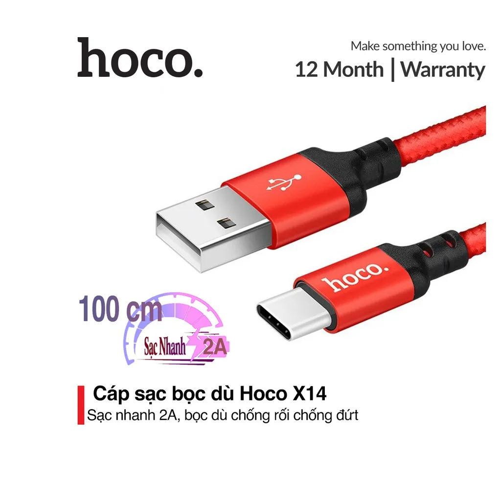 Ảnh Cáp sạc nhanh truyền dữ liệu Type-C Hoco X14 sạc nhanh 2A Max dây bọc dù 2