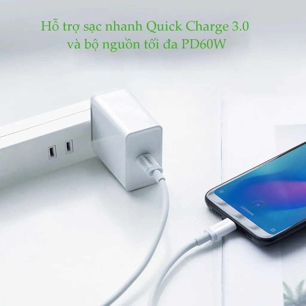 Ảnh Cáp sạc nhanh Type C UGREEN US264 | Sạc nhanh dòng 3A |Vỏ bện nylo|Đầu hợp kim tản nhiệt tốt | Bảo hành 18 tháng 1 đổi1 4