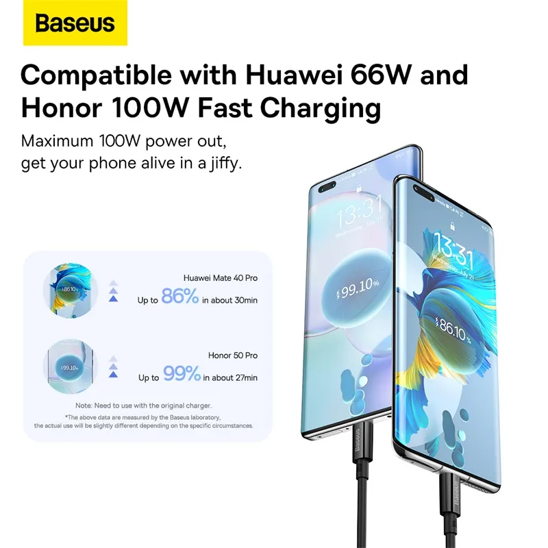 Ảnh Cáp sạc nhanh USB C BASEUS 100W 6A cho Huawei P30 PD Xiaomi Samsung 2