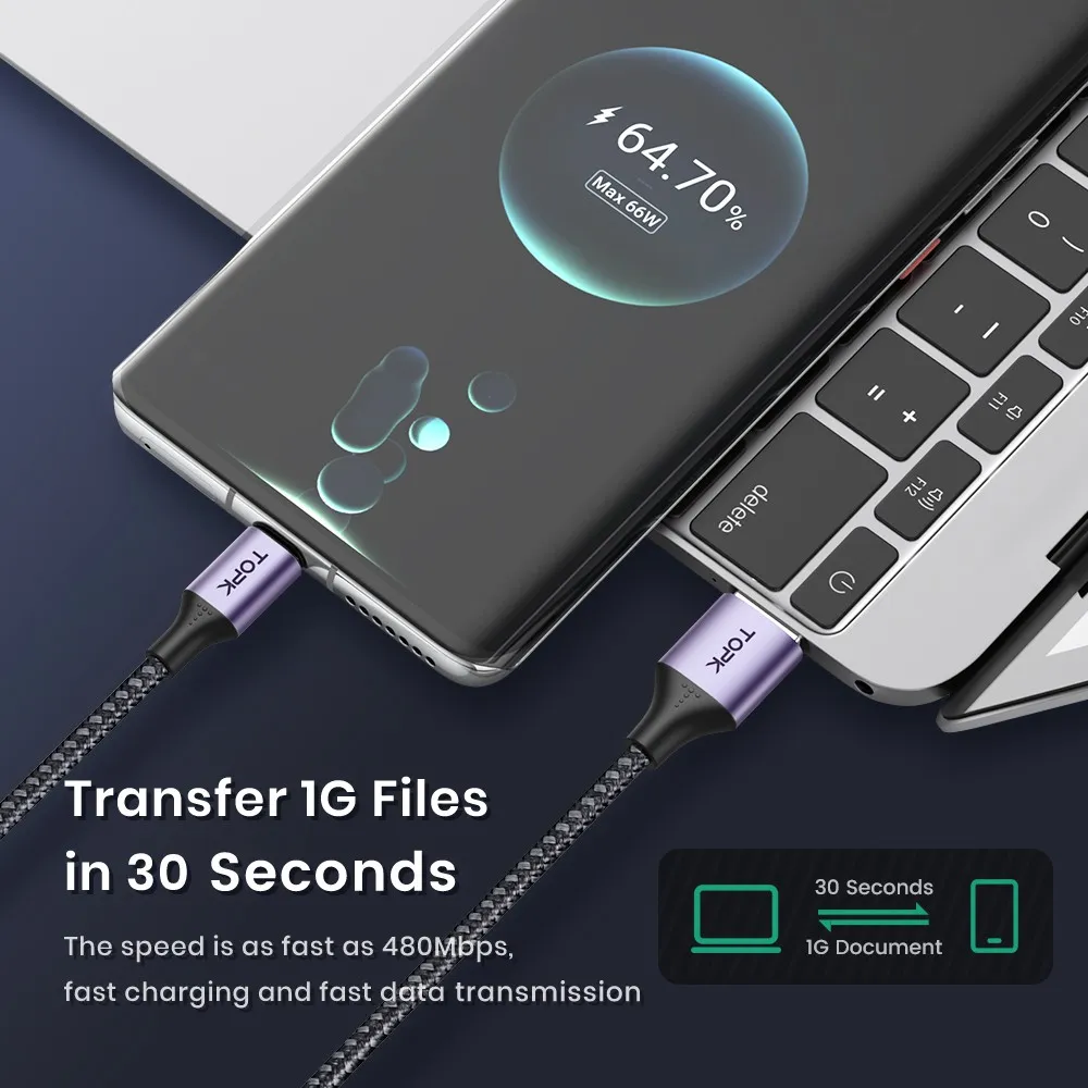 Ảnh Cáp Sạc Nhanh USB Type C TOPK AN10 3A QC3.0 Dài 1M 3