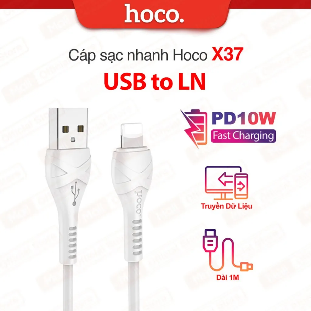 Ảnh Cáp sạc nhanh và truyền dữ liệu TypeC/IP/Micro Hoco X37 sạc nhanh 3.0A Max dài 1m 2