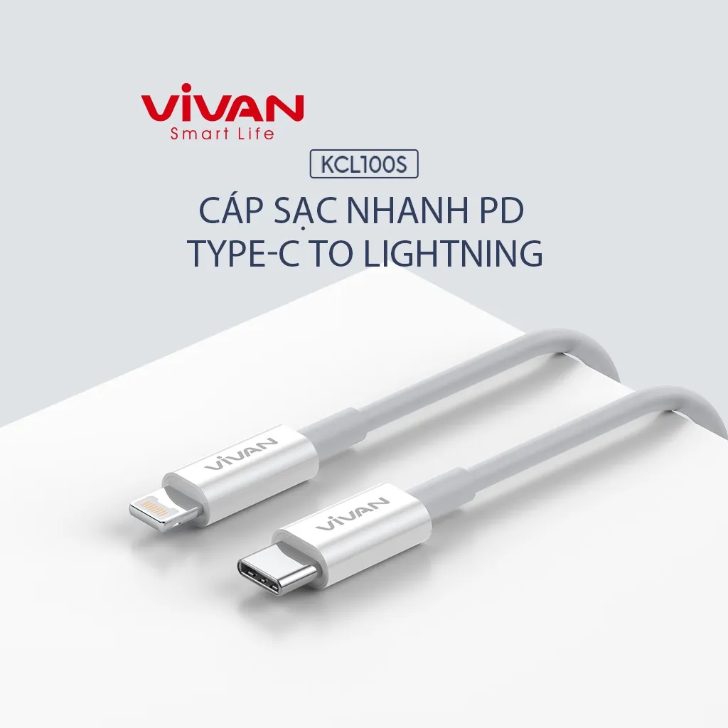 Ảnh Cáp Sạc Nhanh VIVAN KCL100S Type-C to Lighting 100cm Chuẩn Sạc Nhanh PD 20W Dây Chống Gãy Hàng Chính Hãng 1